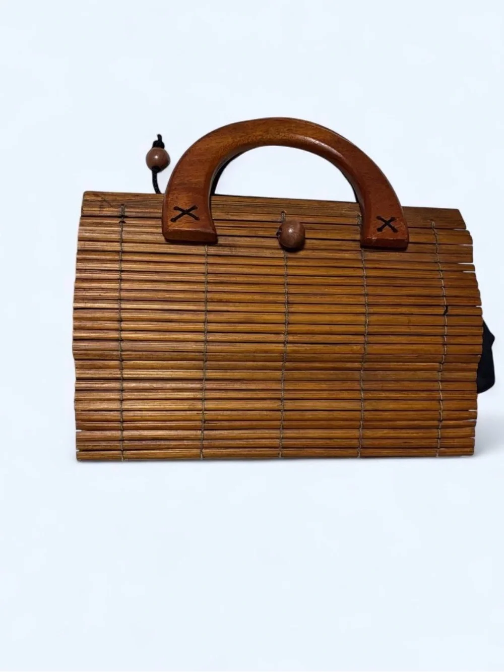 Wooden Bamboo Top-Handle Bag in Brown